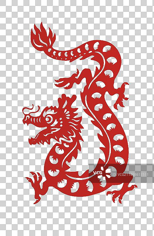 龙年新年传统剪纸元素插画图片素材
