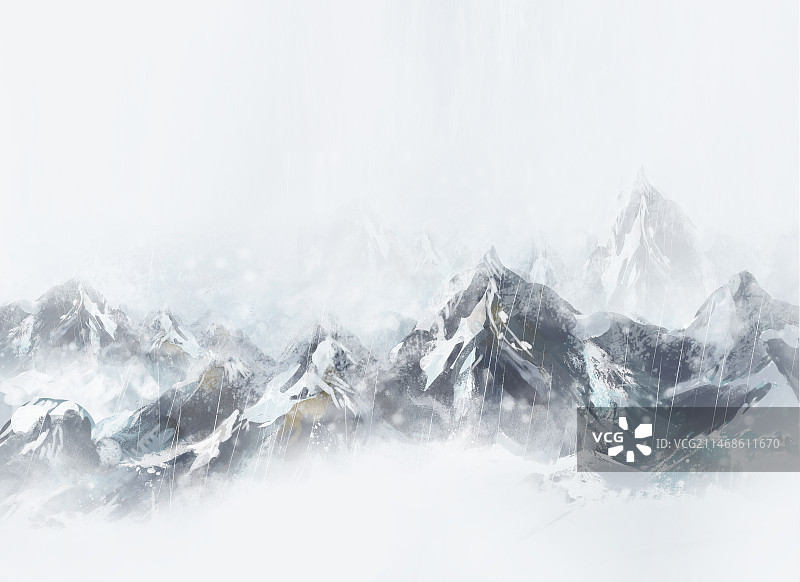 手绘中国风冬天节气水墨山水雪景背景插画图片素材