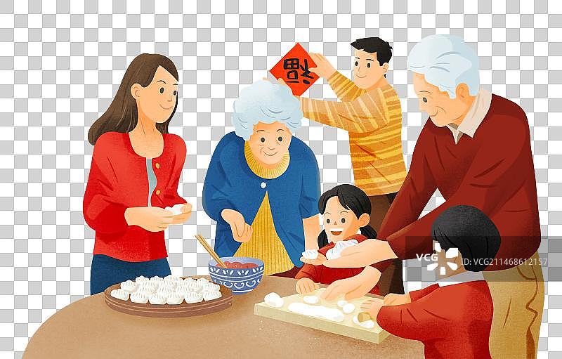 免抠人物元素_全家福_包饺子图片素材