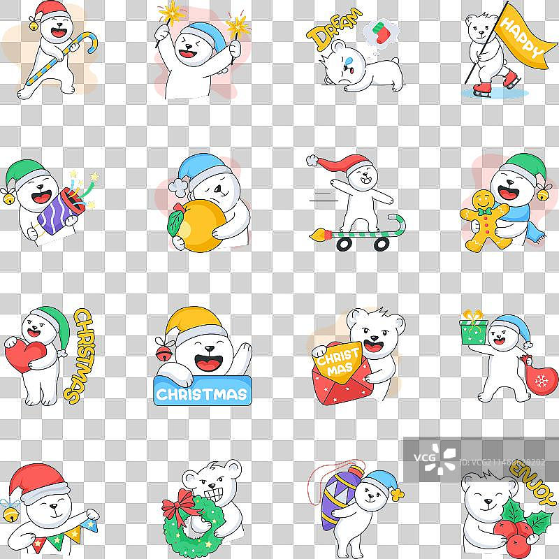 圣诞泰迪熊扁平贴纸套装图片素材