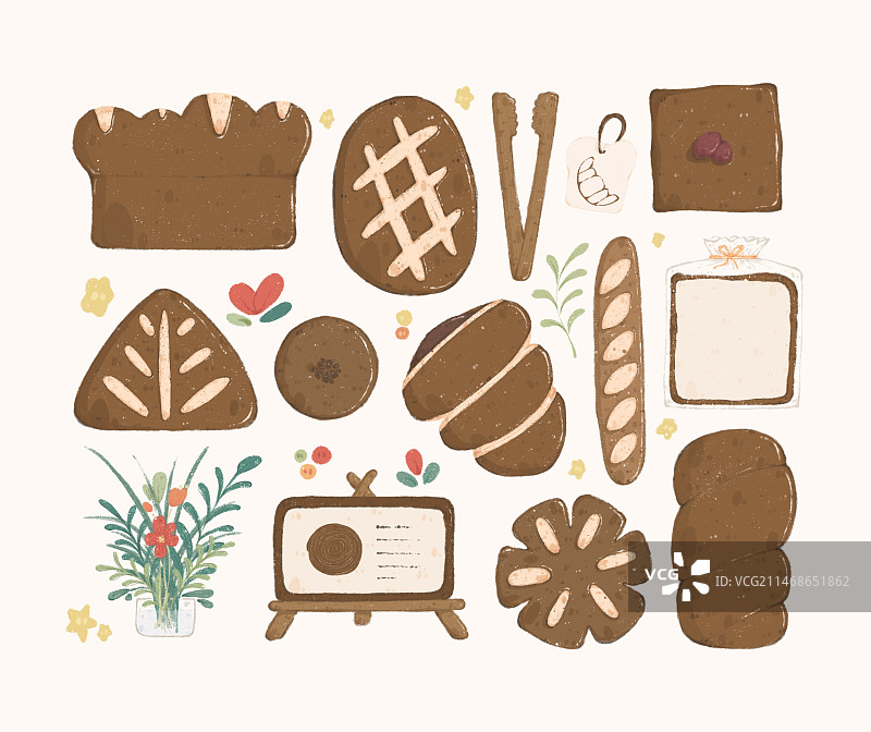 手绘面包儿童插画图片素材