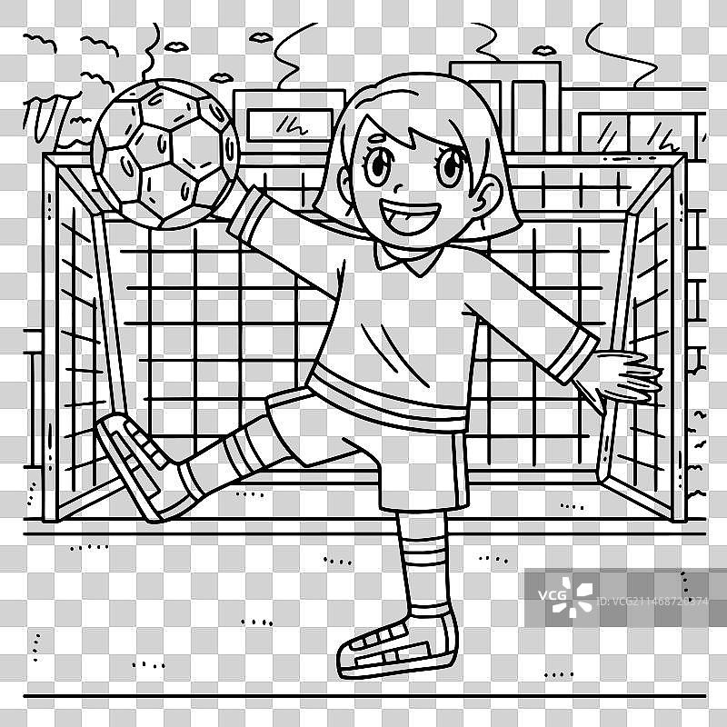 儿童足球守门员着色页图片素材