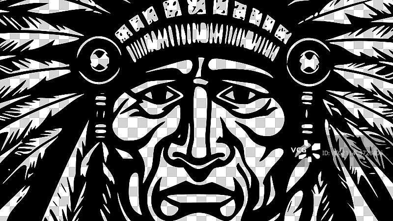 印第安酋长黑白隔离图标图片素材