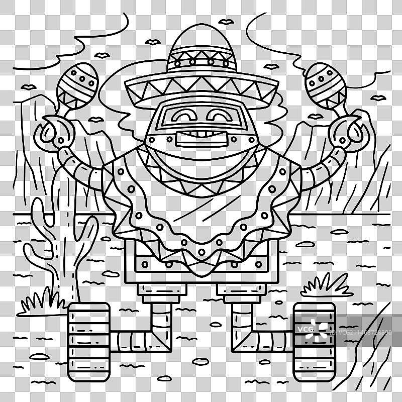 带披风和沙槌的机器人着色页图片素材