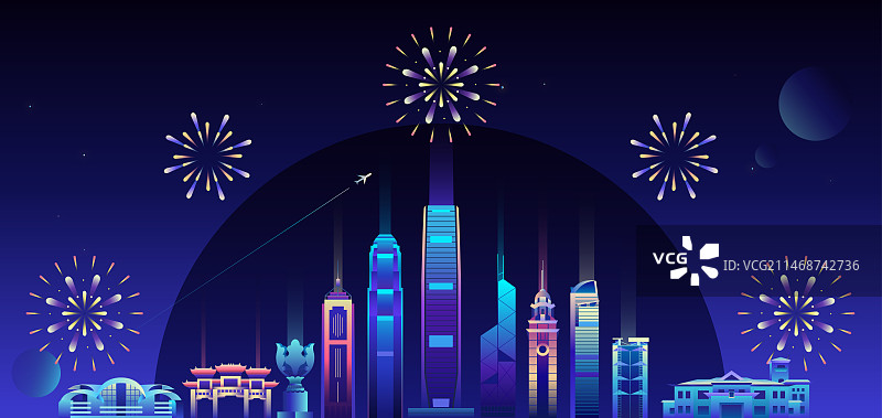 香港城市地标新年元旦节日矢量插画图片素材