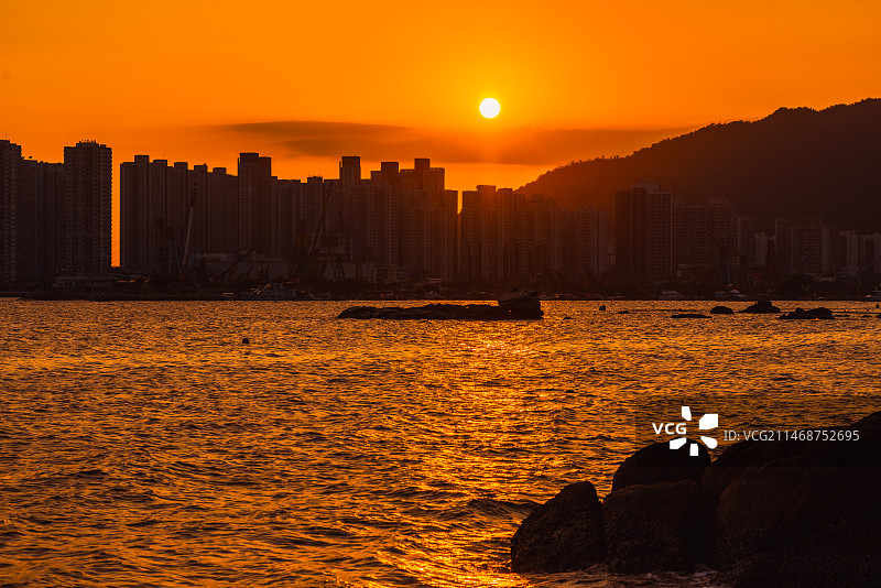 香港旧咖啡湾日落图片素材