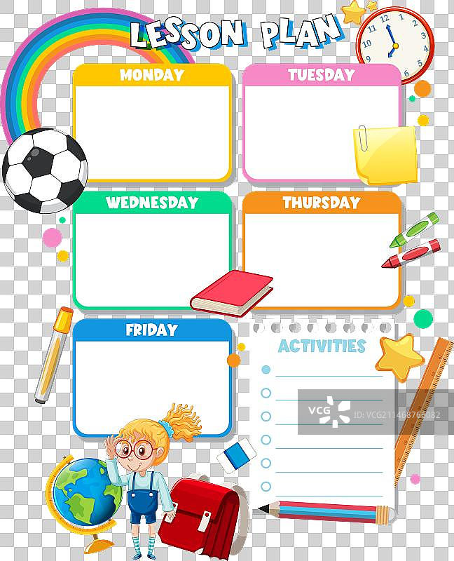 卡通装饰的可爱学生课程表图片素材