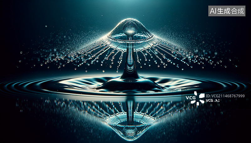 【AI数字艺术】蓝色背景下滴下来的水滴图片素材