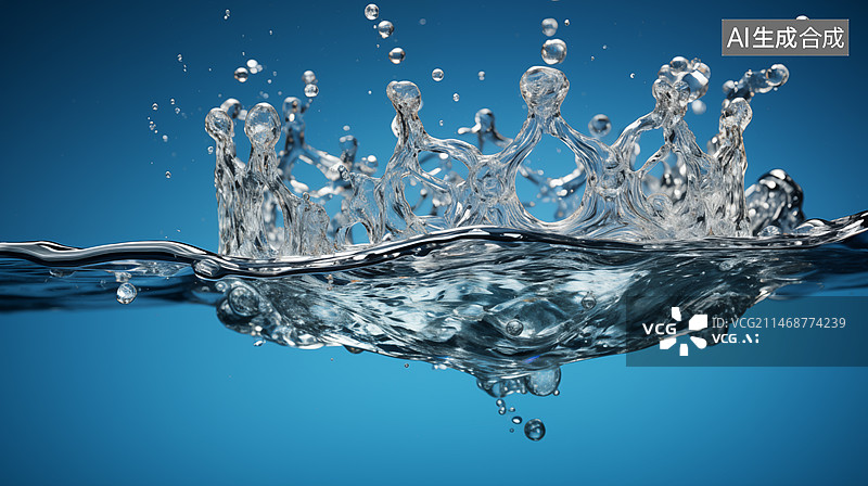 【AI数字艺术】蓝色背景下滴下来的水滴图片素材