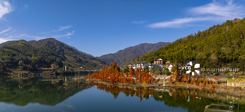 杭州临安於潜柳溪江青山殿渔村图片素材