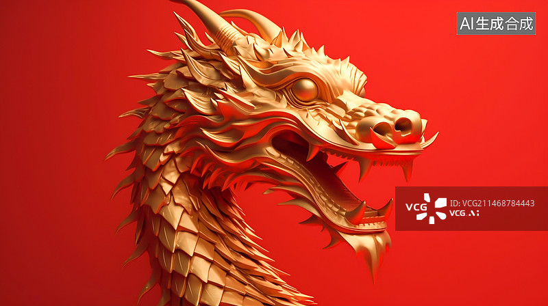 【AI数字艺术】红色背景下的金龙图片素材