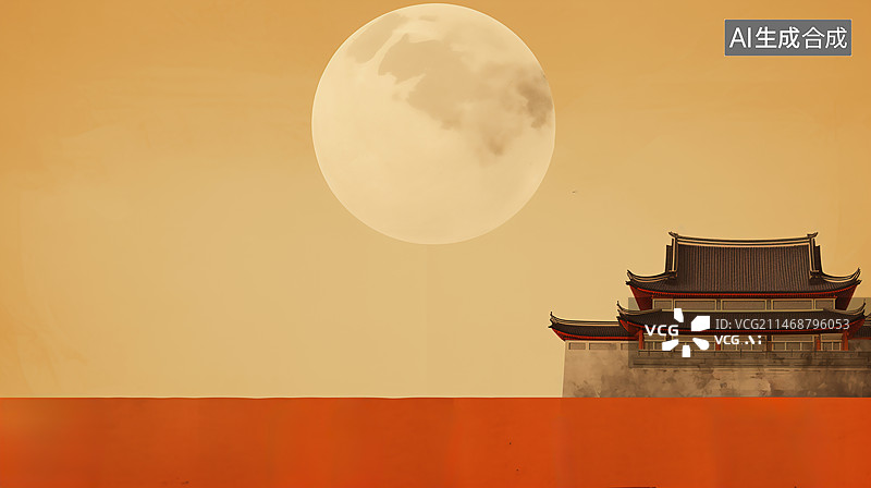 【AI数字艺术】宋代绘画极简主义风格中秋月饼元素包装插画图片素材