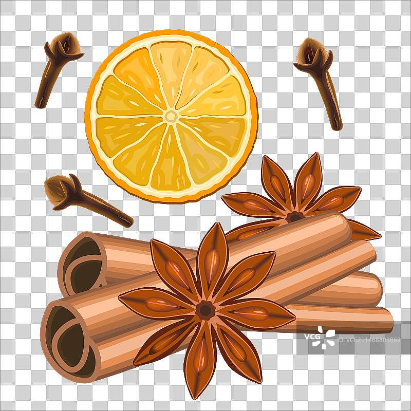 圣诞节用的逼真橙色丁香香料图片素材