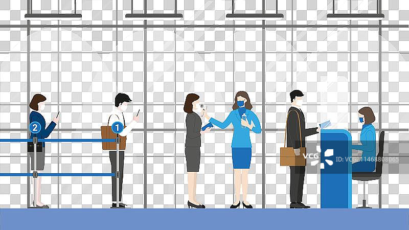 疫情后银行入口人们保持距离图片素材
