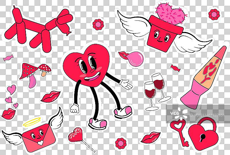 Y2K复古情人节贴纸套装图片素材