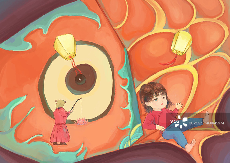 鱼灯主题插画图片素材