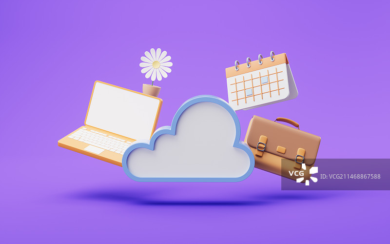 云计算与办公概念3D渲染图片素材