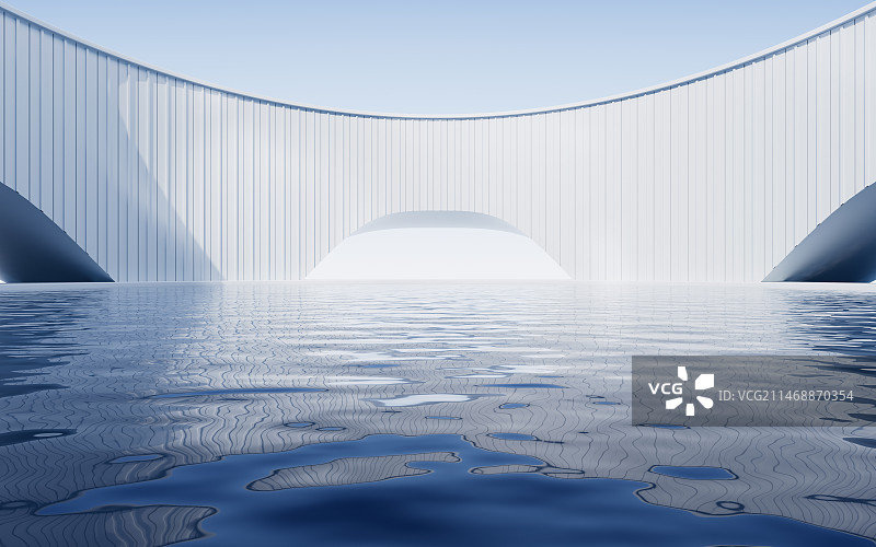 创意简约建筑与水面3D渲染图片素材