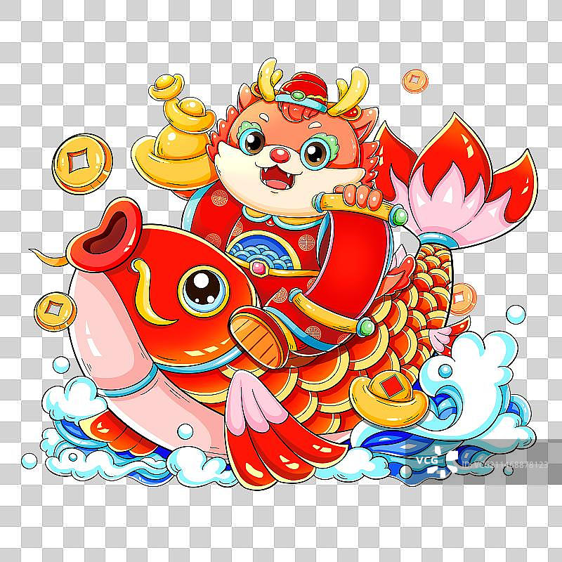 喜庆春节新年卡通锦鲤财神龙插画图片素材