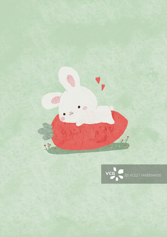 可爱动物白色兔子抱红萝卜扁平风儿童插画图片素材