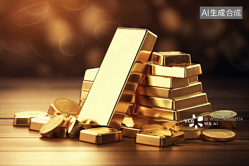 【AI数字艺术】堆积在一起的金块图片素材