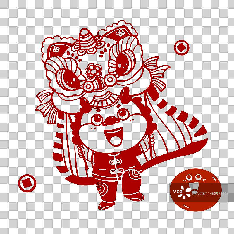 剪纸风舞狮子免抠元素图片素材