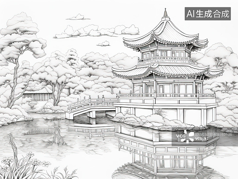 【AI数字艺术】雪中的古建筑景色图片素材