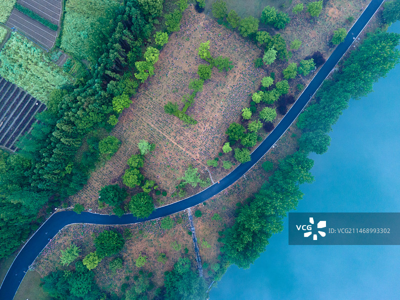 杭州淳安千岛湖汾口镇航拍图图片素材