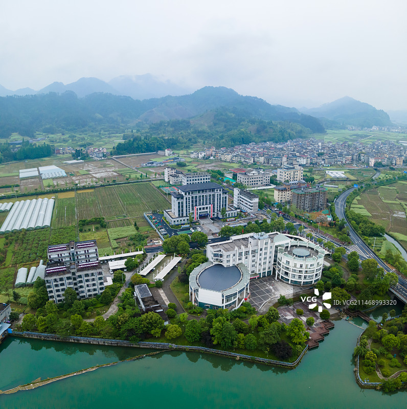 杭州淳安千岛湖汾口镇航拍图图片素材