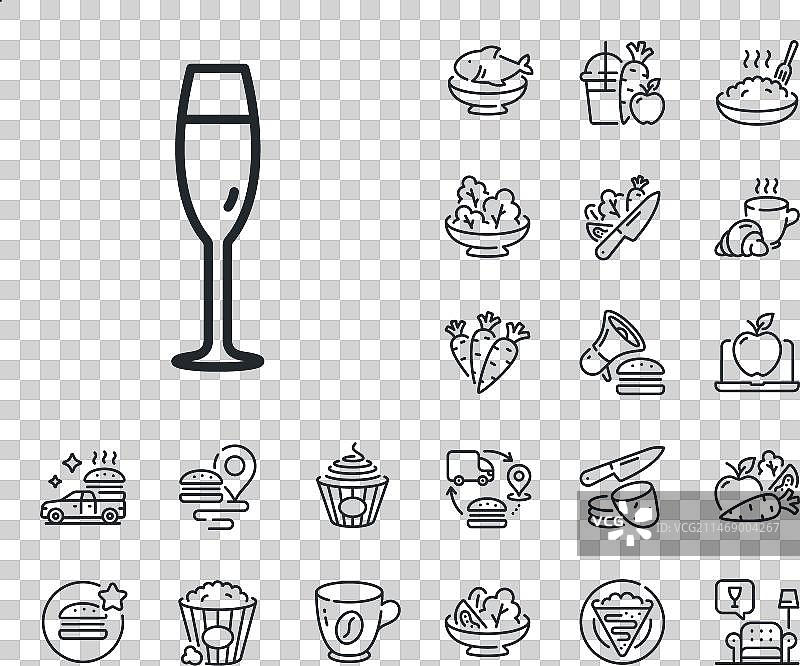 香槟酒杯线条图标、葡萄酒杯标志、可丽饼图片素材