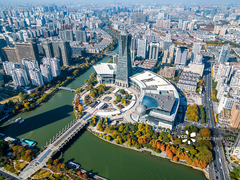 杭州城市全景航拍图片素材