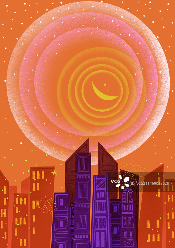 唯美背景插画 城市上空的光晕图片素材