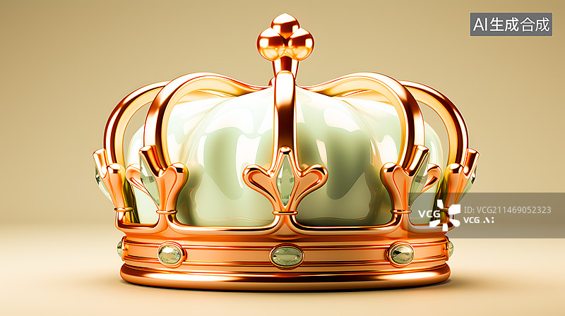 【AI数字艺术】3D渲染的金属质感的皇冠王冠图片素材