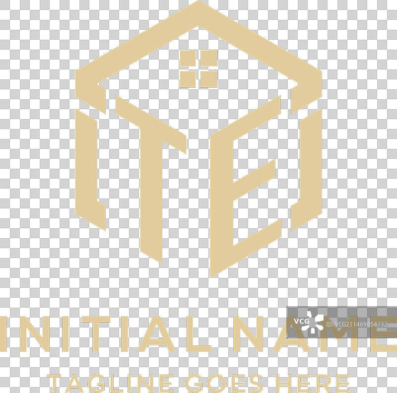 TE字母logo，抽象房屋屋顶六边形设计图片素材