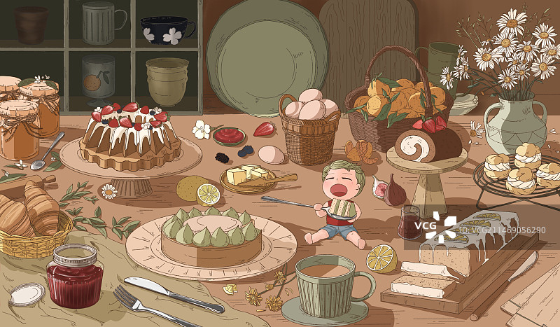 一桌子的蛋糕甜品图片素材