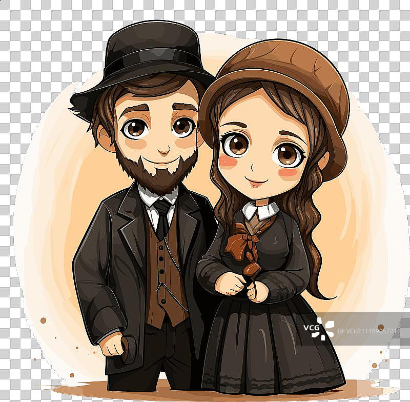 阿米什夫妇手绘漫画图片素材