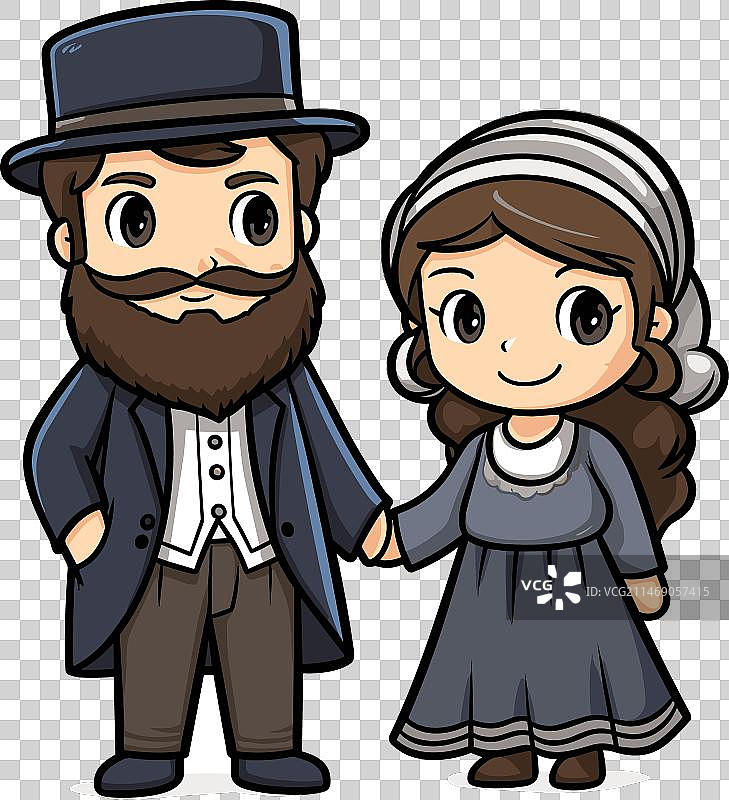 阿米什夫妇手绘漫画图片素材