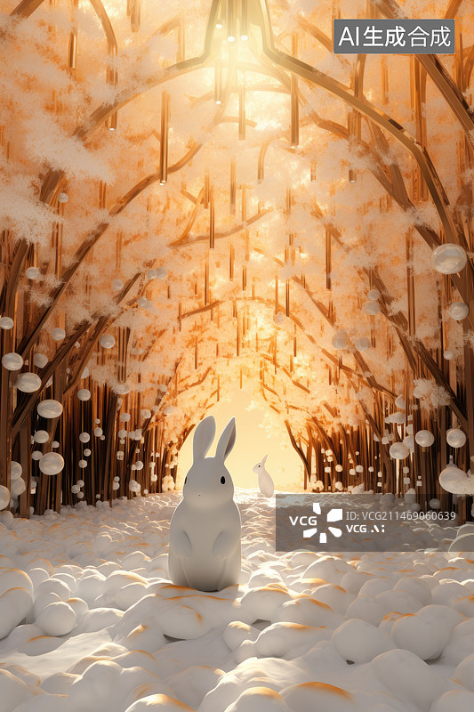 【AI数字艺术】雪中的兔子图片素材