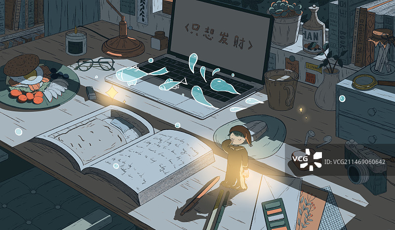 书桌上的梦幻场景图片素材
