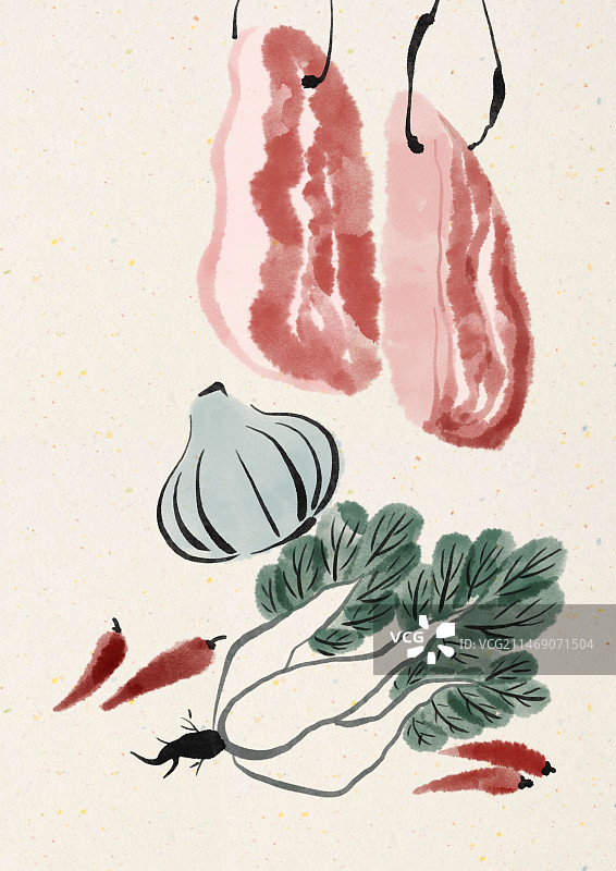 水墨风年货插画图片素材