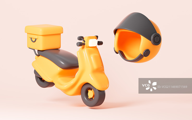 卡通电动车与安全帽模型3D渲染图片素材