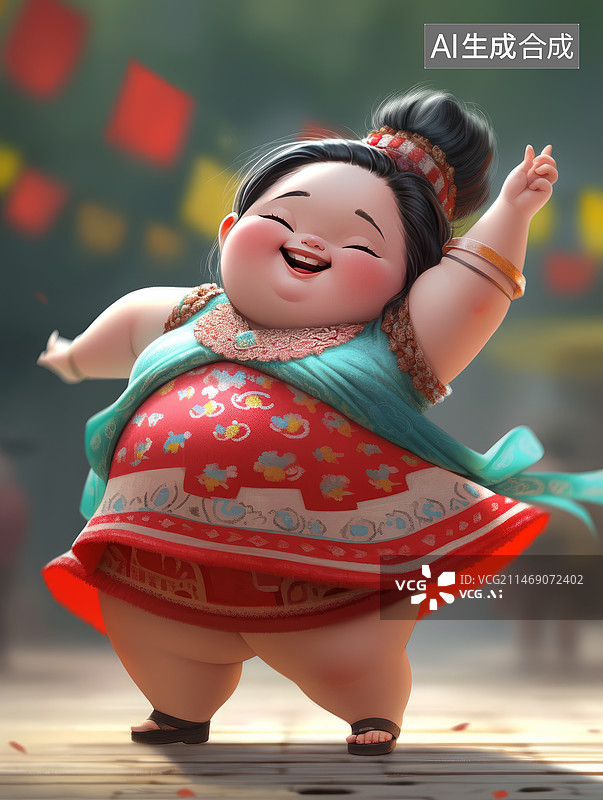 【AI数字艺术】穿花裙子的胖女孩图片素材