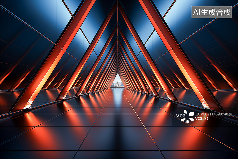 【AI数字艺术】抽象背景，一座有灯光和线条的未来主义建筑图片素材