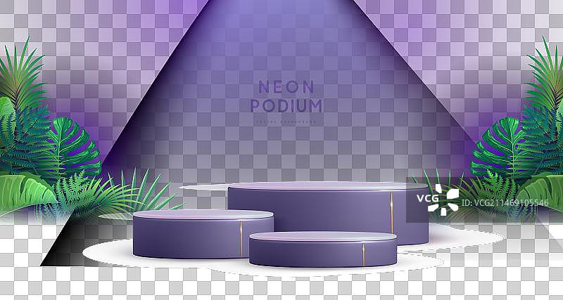 带3D领奖台的荧光展示背景图片素材