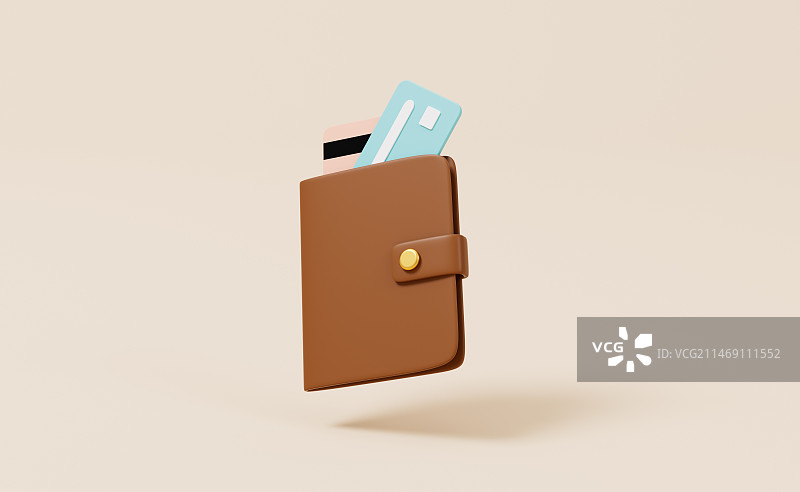 卡通钱包与银行卡3D插画图片素材