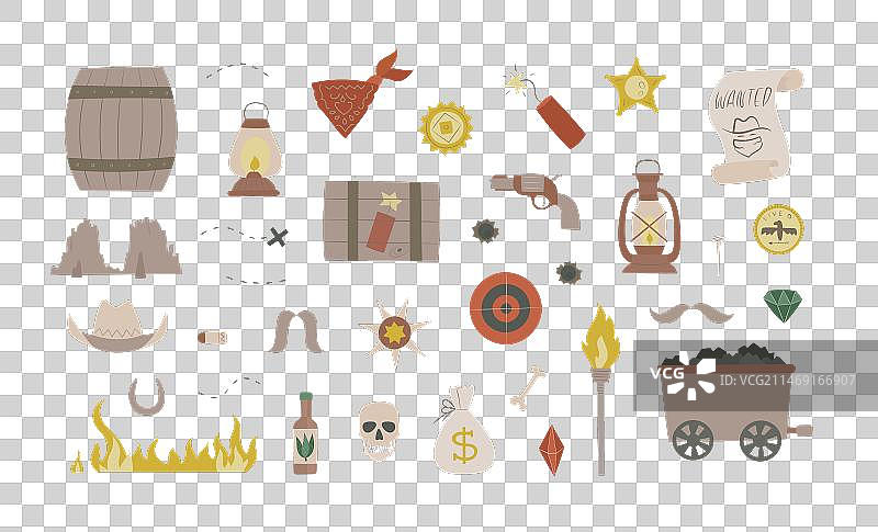 波西米亚淘金热西部元素套装图片素材
