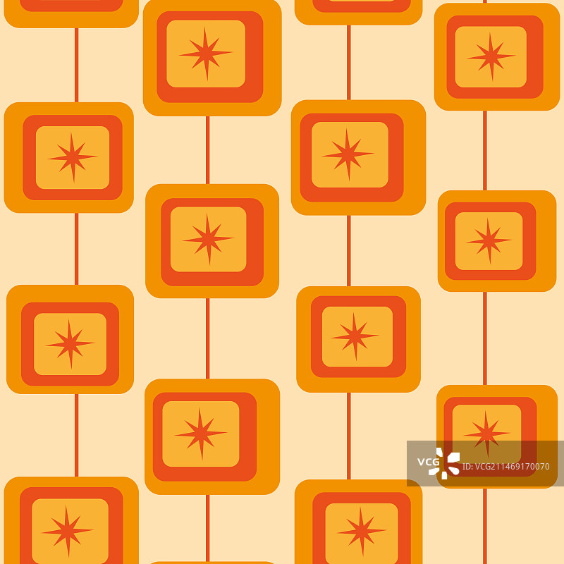 世纪中期正方形无缝图案上的星 bursts图片素材