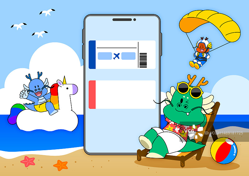 三条龙在海滩度假图片素材