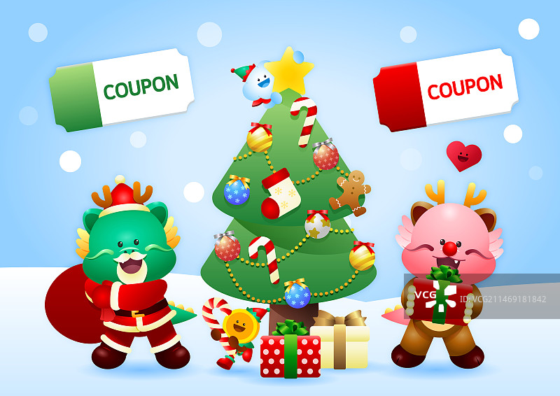圣诞树旁拿着礼物的卡通人物图片素材