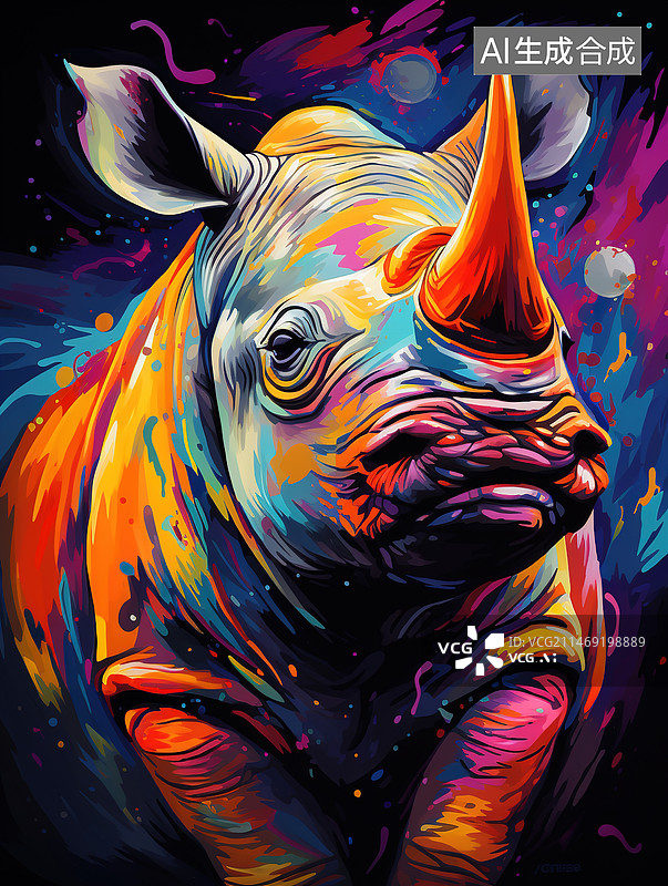 【AI数字艺术】彩色的犀牛图片素材